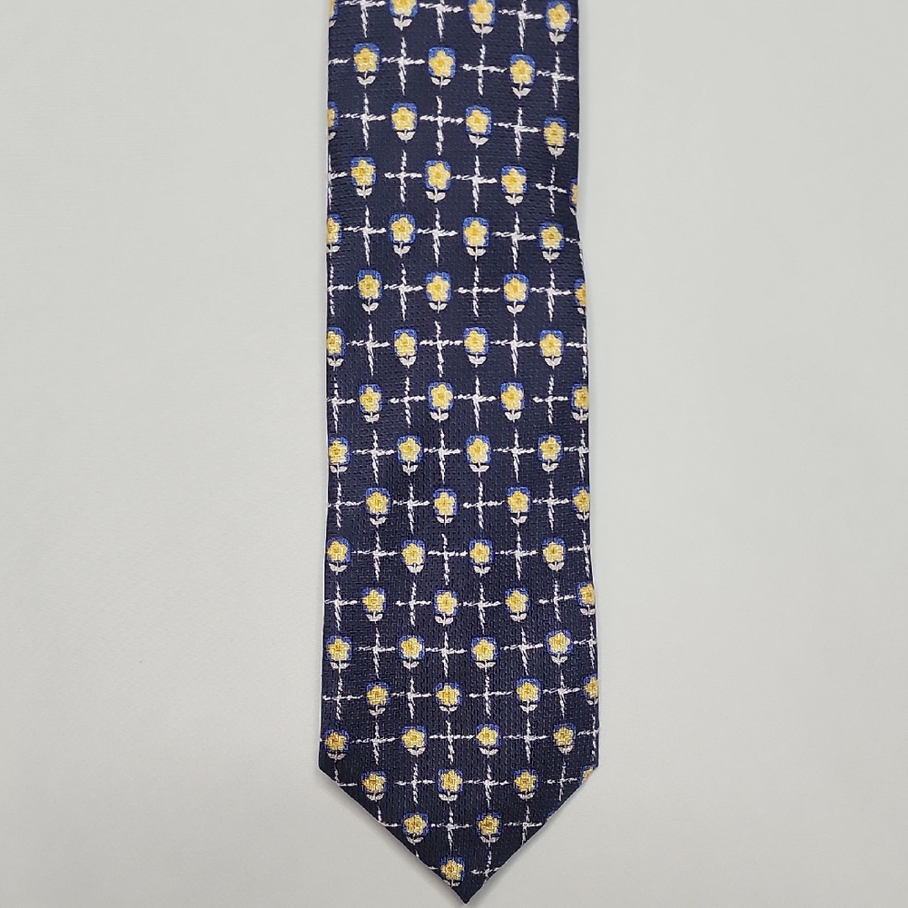 Bullock & Jones Elegant Navy and Yellow Floral Silk Men's Tie